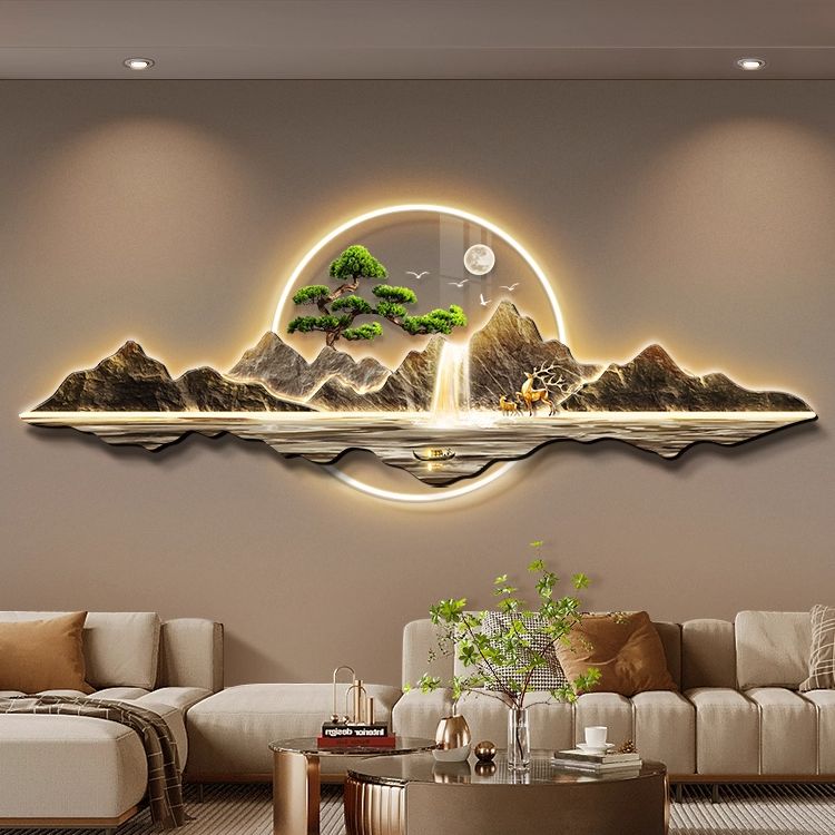 新中式客厅装饰画背有靠山沙发背景墙挂画轻奢高级感大气山水壁画