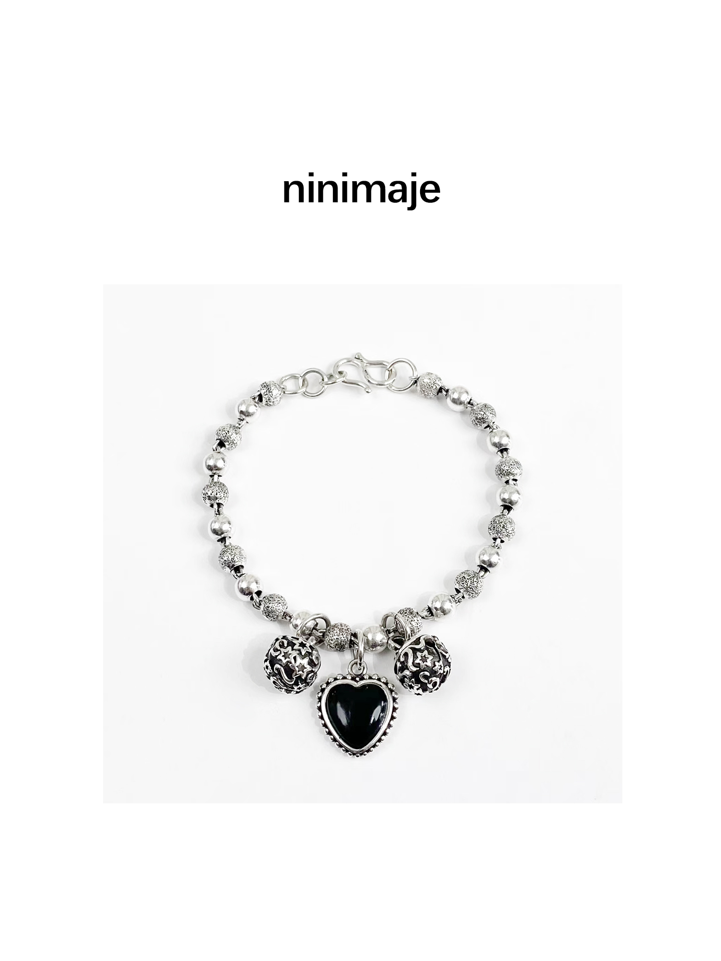 925银手链  NanBeiBei 原创设计款爱心铃铛吊坠银饰老手链 B006