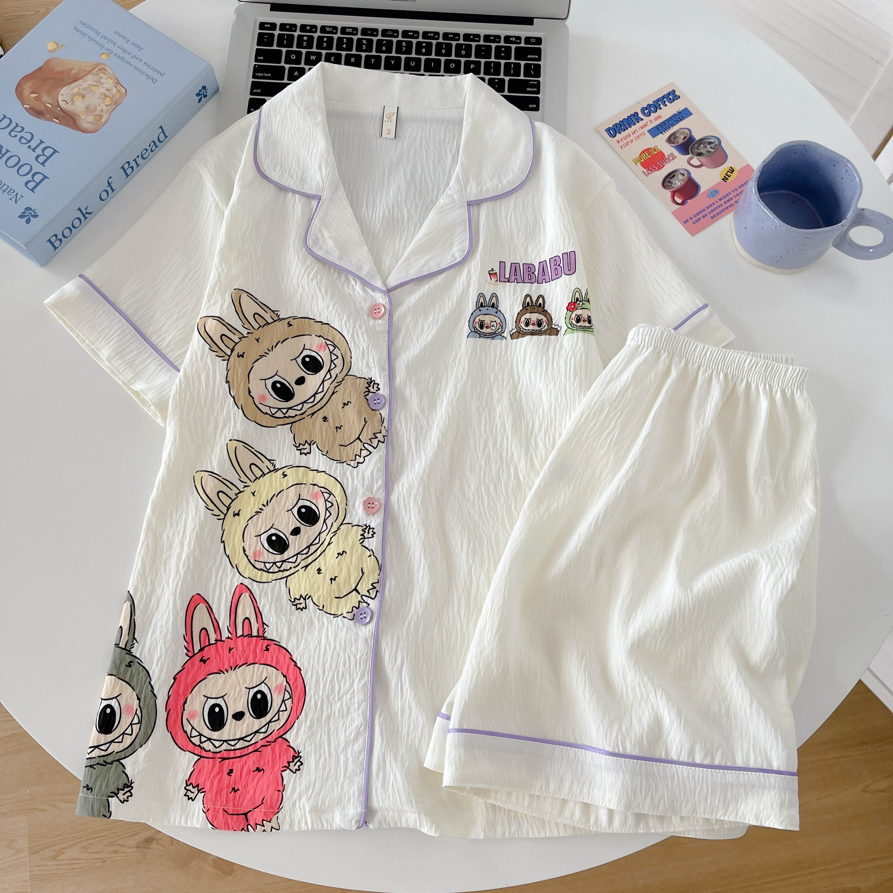 【拉布布云朵棉】拉布布睡衣女士开衫短袖短裤云朵棉卡通家居服9859