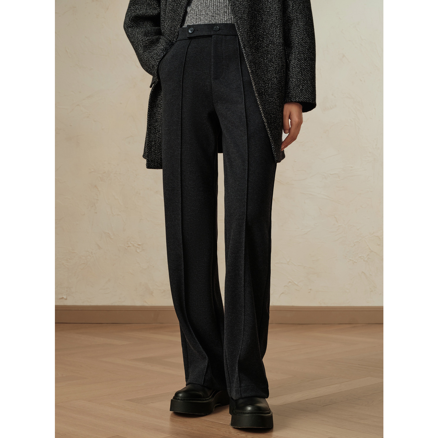 【辛小北专属】玖姿安娜蔻JTED11006休闲慵懒氛围感针织微阔直筒裤