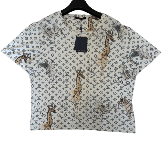 未使用 LouisVuitton/路易威登 白色动物园满印logo短袖5L码