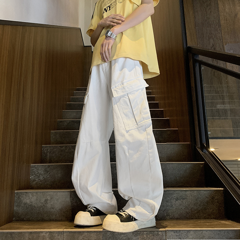 日系复古高级感宽松弯刀裤阔腿工装裤男春秋款美式复古休闲裤子潮