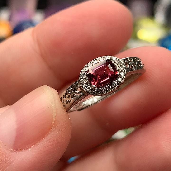戒指石榴石银S925镶嵌