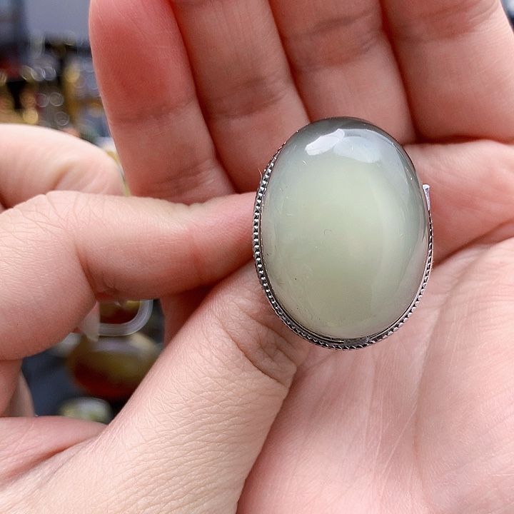 琥珀裸石银S925镶嵌戒指