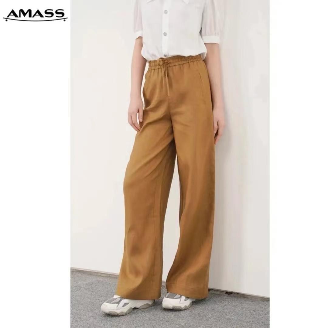 AMASS阿玛施春夏休闲显瘦高腰亚麻垂感欧若风复古直筒裤女5100552