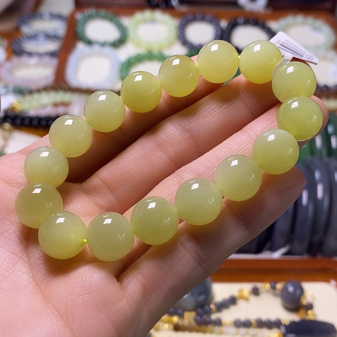颈饰未镶嵌和田玉黄口料12mm手串