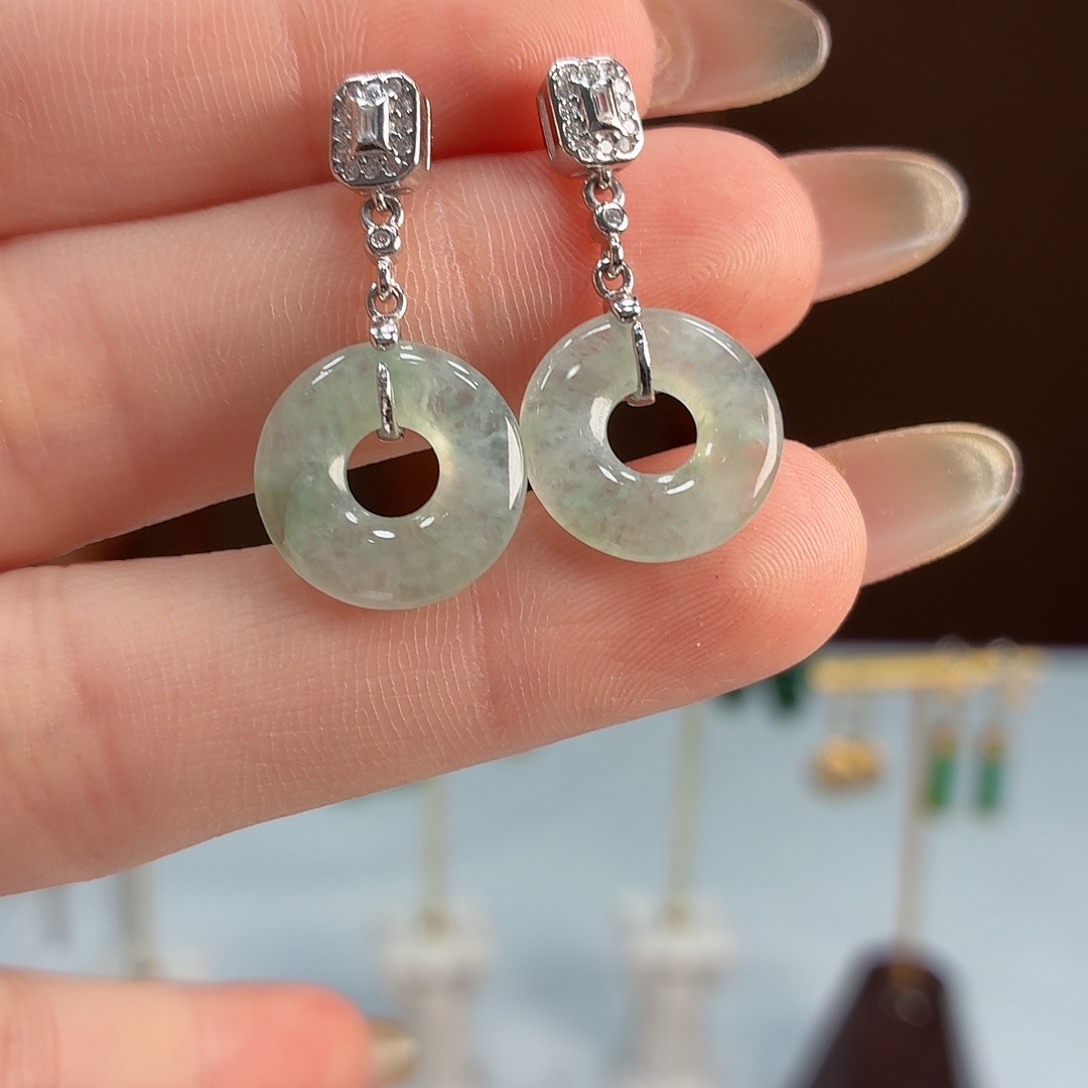 翡翠银S925镶嵌耳饰