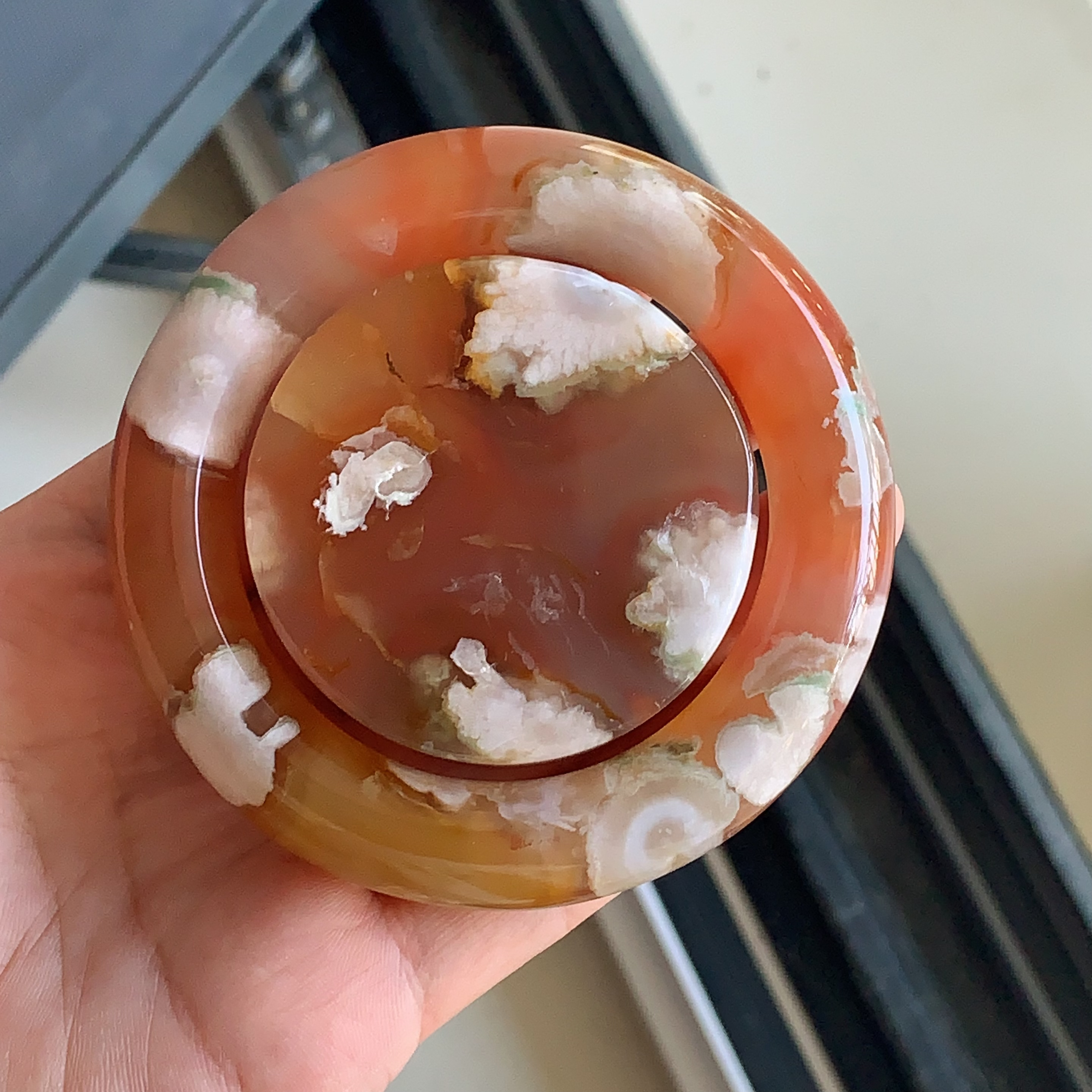 52.3 | 特色款蜜桃橘黄渐变色果冻底圆花樱花玛瑙手镯胖圆条有修