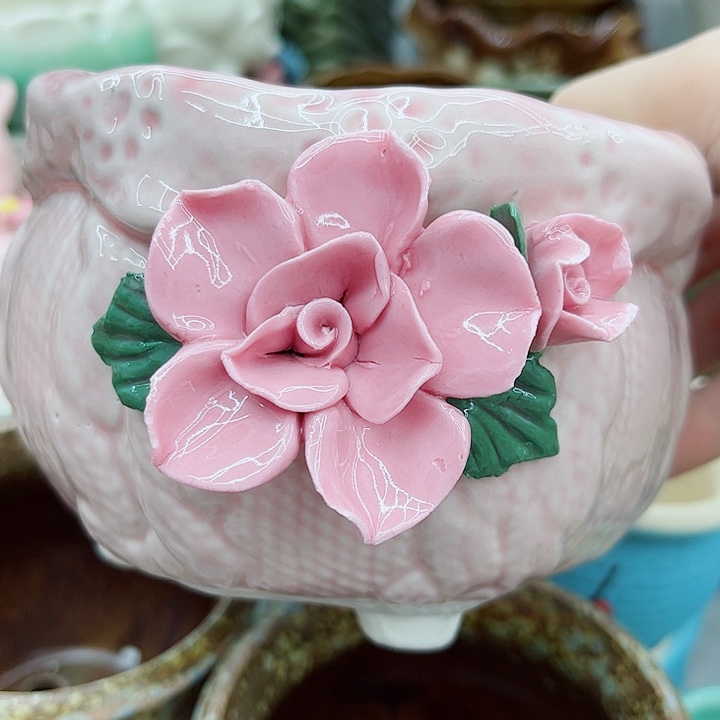 多肉绿植陶瓷花盆9.9包邮，有孔