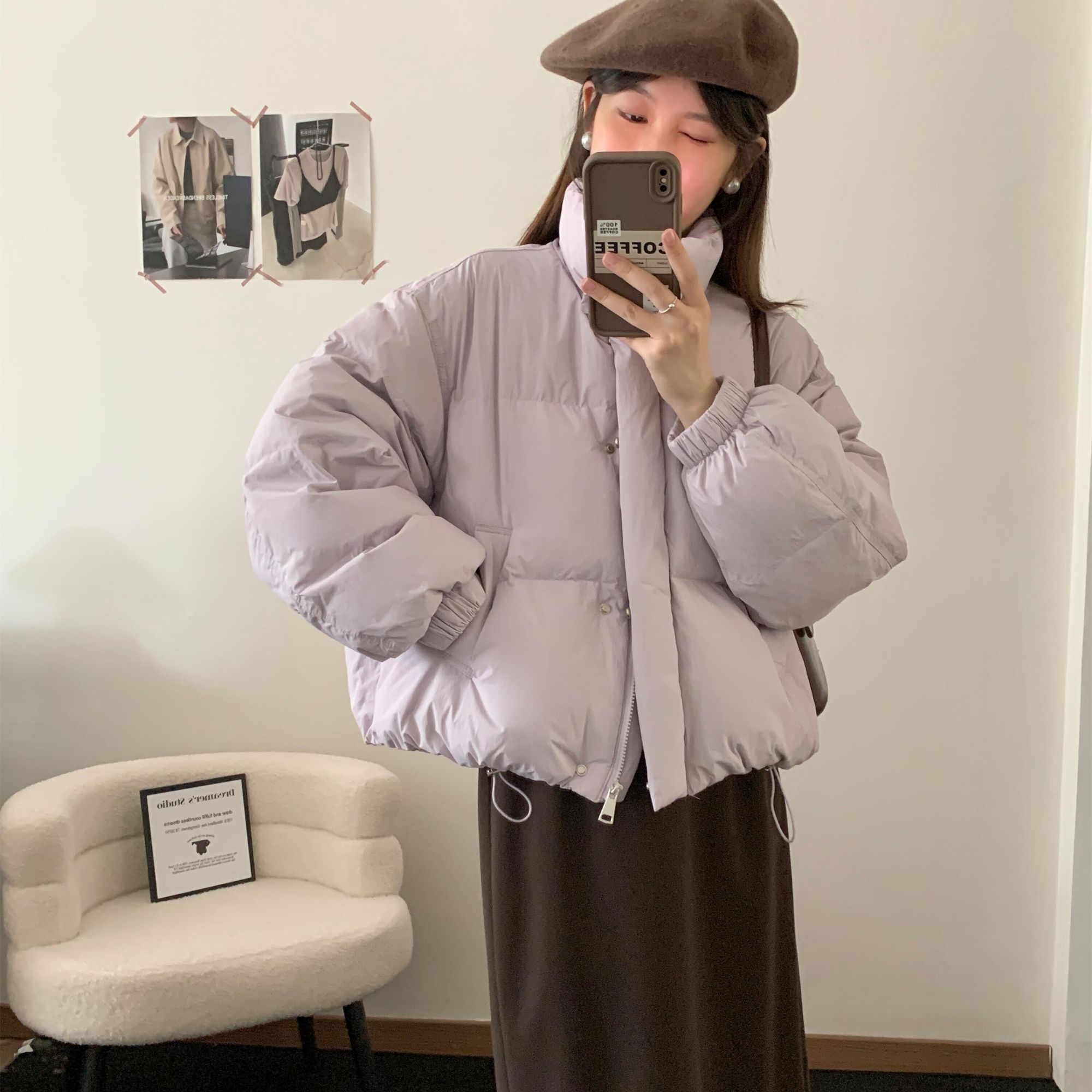 2025秋冬新款韩版小个子短款羽绒服女立领下摆可收缩加厚羽绒外套