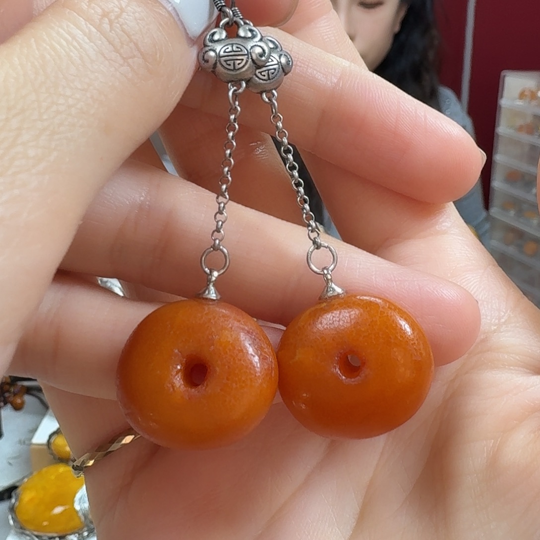 蜜蜡银S925镶嵌耳饰耳坠