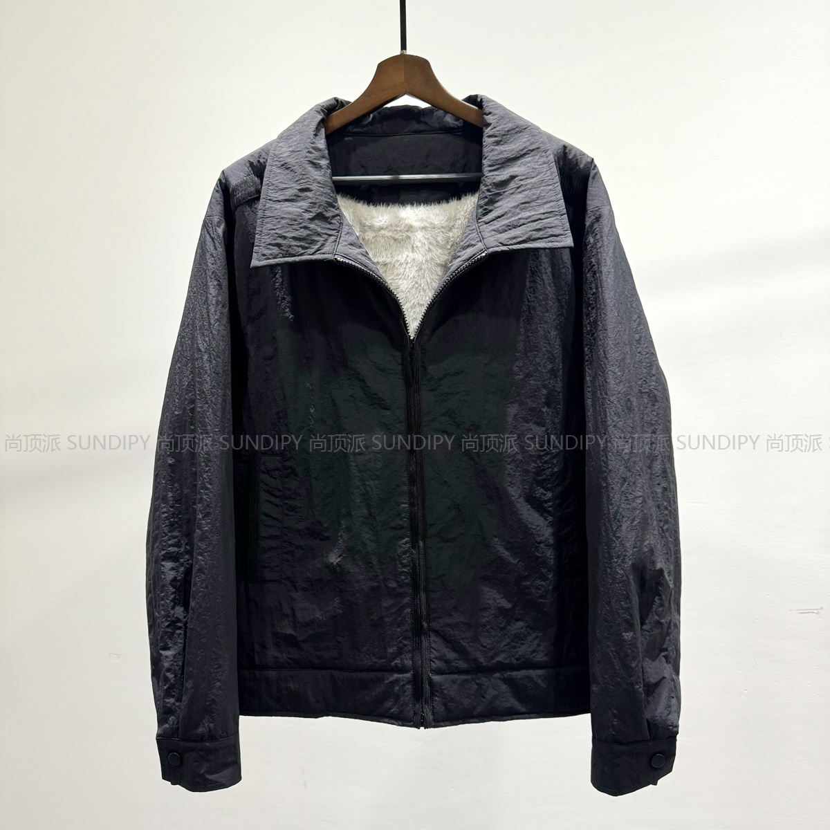 简约通勤百搭黑色座山雕加绒夹克潮INS男士冬季宽松休闲保暖外套