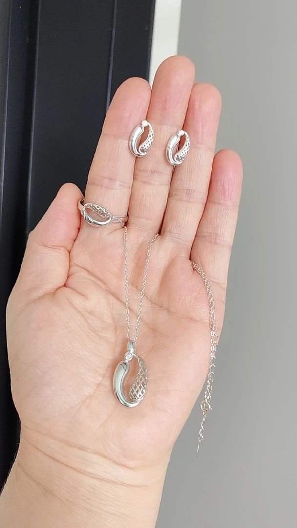 坠链均足银 【Qarlighach】足银990三件套百搭大气银色轻奢