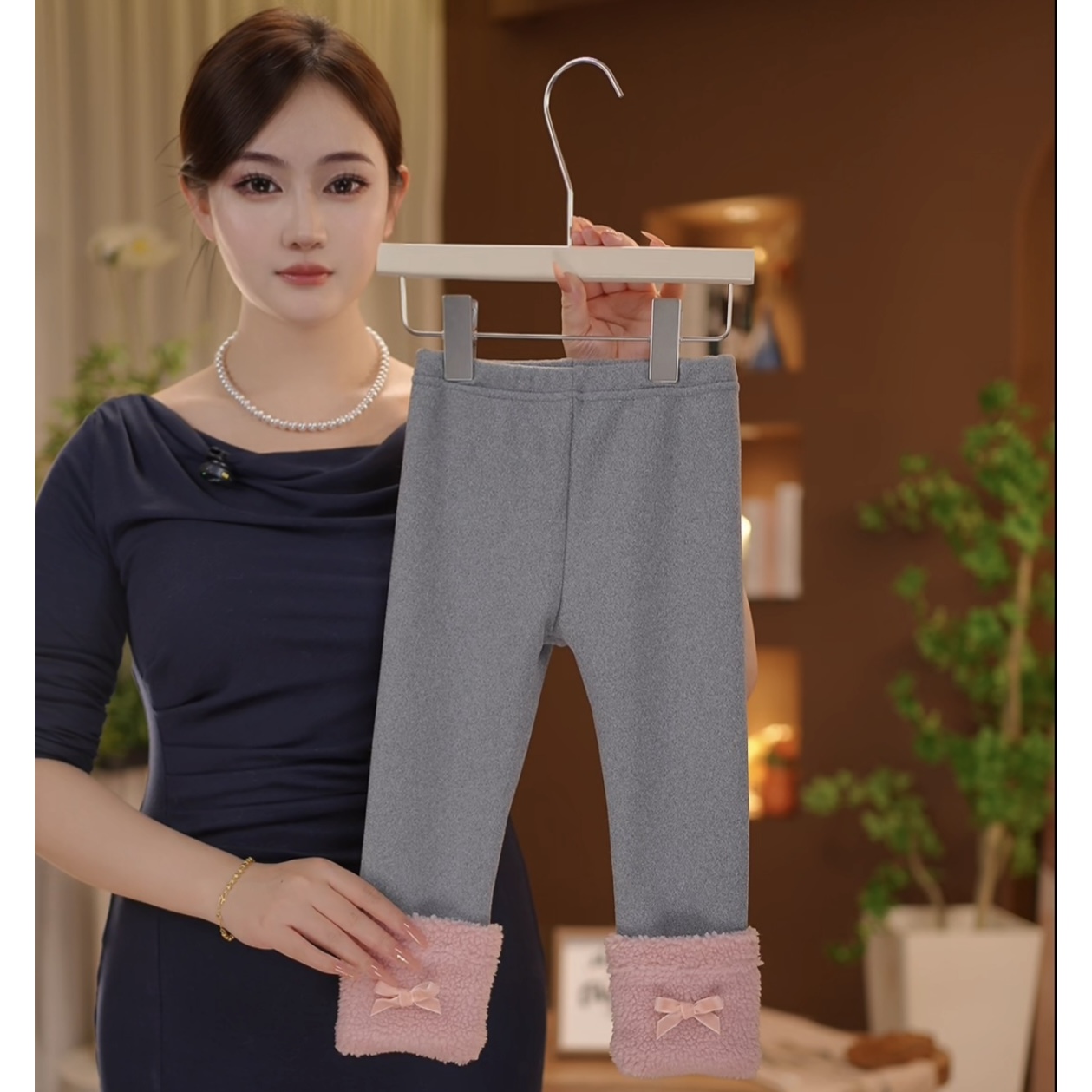 秋冬新款加绒蝴蝶结打底裤女童-7008#