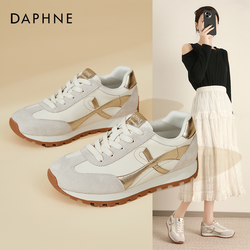 Daphne/达芙妮百搭德训鞋女阿甘鞋时尚拼接系带休闲运动鞋旅游鞋