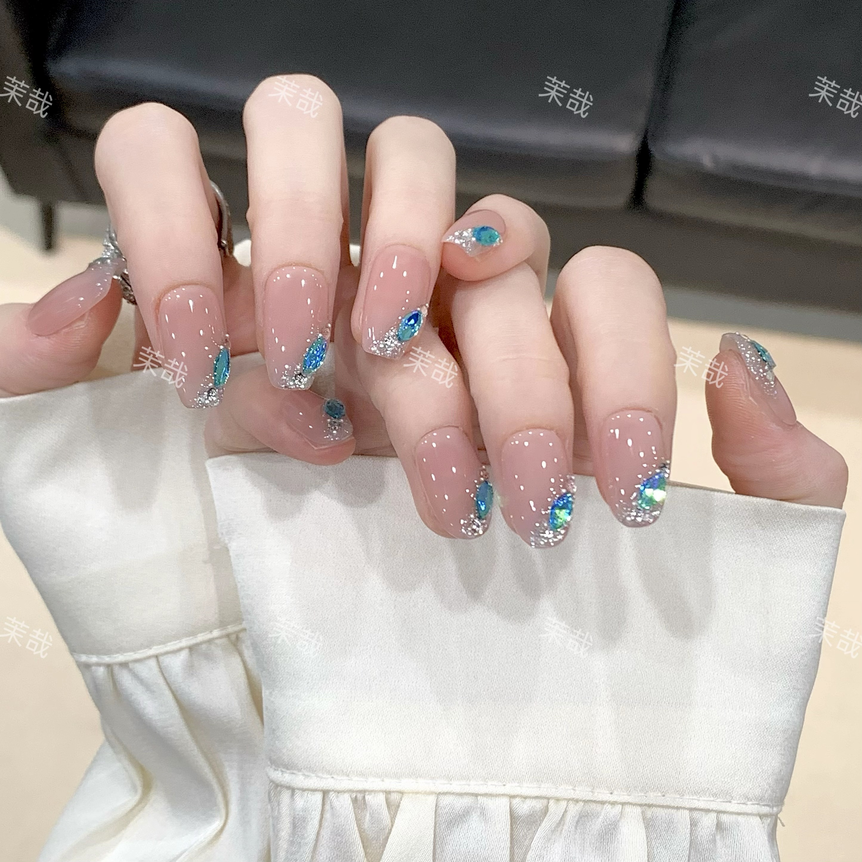 茉哉现货【孔雀翎】纯手工定制美甲拆卸穿戴甲A4012