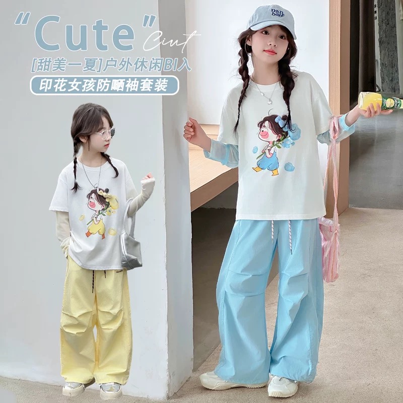 【断码清货】2025夏卡通花朵女孩防晒冰丝袖T恤套装 D315 315 M