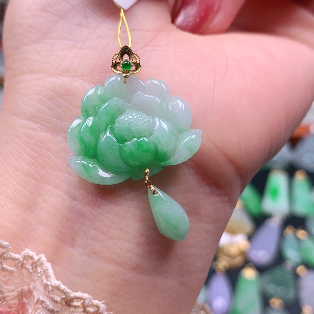 翡翠18K金镶嵌吊坠(不含链)