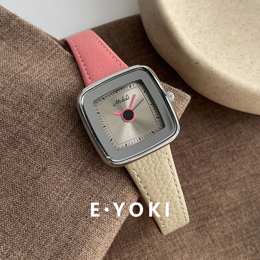 一柚七 苹果绿撞色真皮磁吸大表盘女士小众轻奢女款高级手表女202