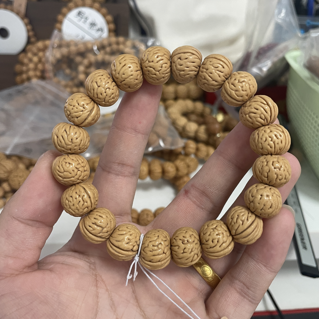 桃核手串野生矮桩脑纹14.5-14.5-12