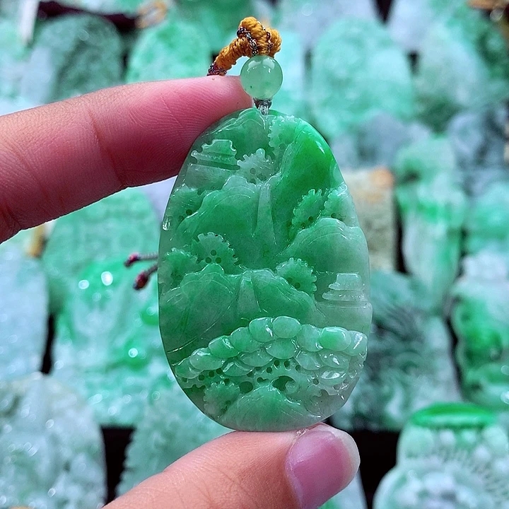 天然A货翡翠山水牌