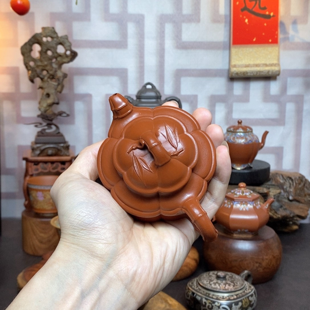 紫砂茶具老料朱泥海棠竹