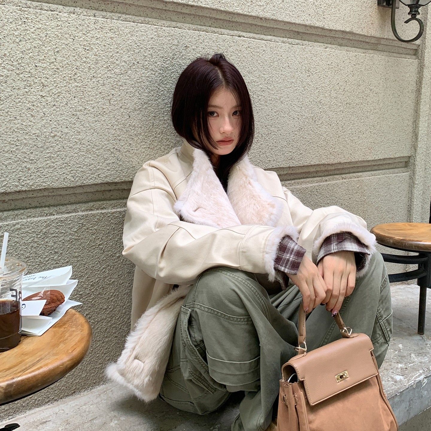 韩茵茵 2025新款兔毛皮草外套女休闲派克服两面穿皮毛一体大衣冬