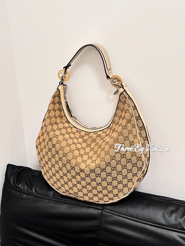 95新 GUCCI/古驰 老花拼皮双G金银鸳鸯扣单肩托特/ThreeEg中古