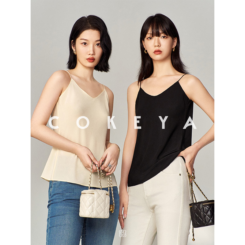 COKEYA/髙奢裸感~6A级轻薄双绉真丝斜裁可调节肩带外穿吊带背心女