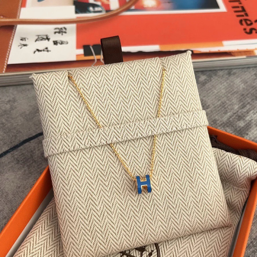 未使用 Hermes/爱马仕 蓝金minipoph项链蓝色字母