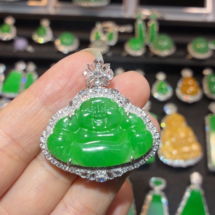 翡翠18K金镶嵌吊坠(不含链)翡翠