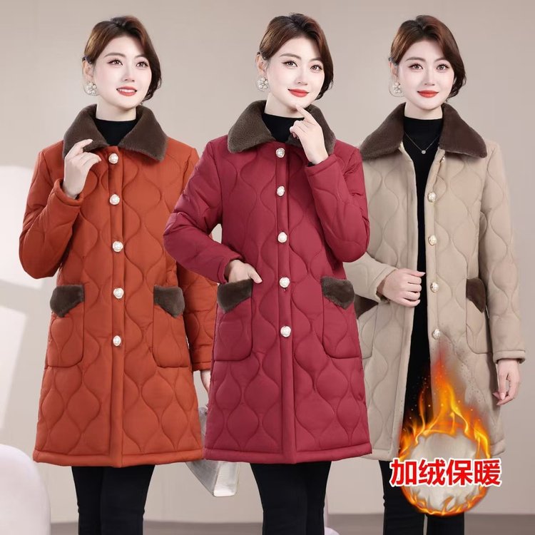 中老年女装妈妈装冬季宽松型秋冬中长款长款女装厚款棉服