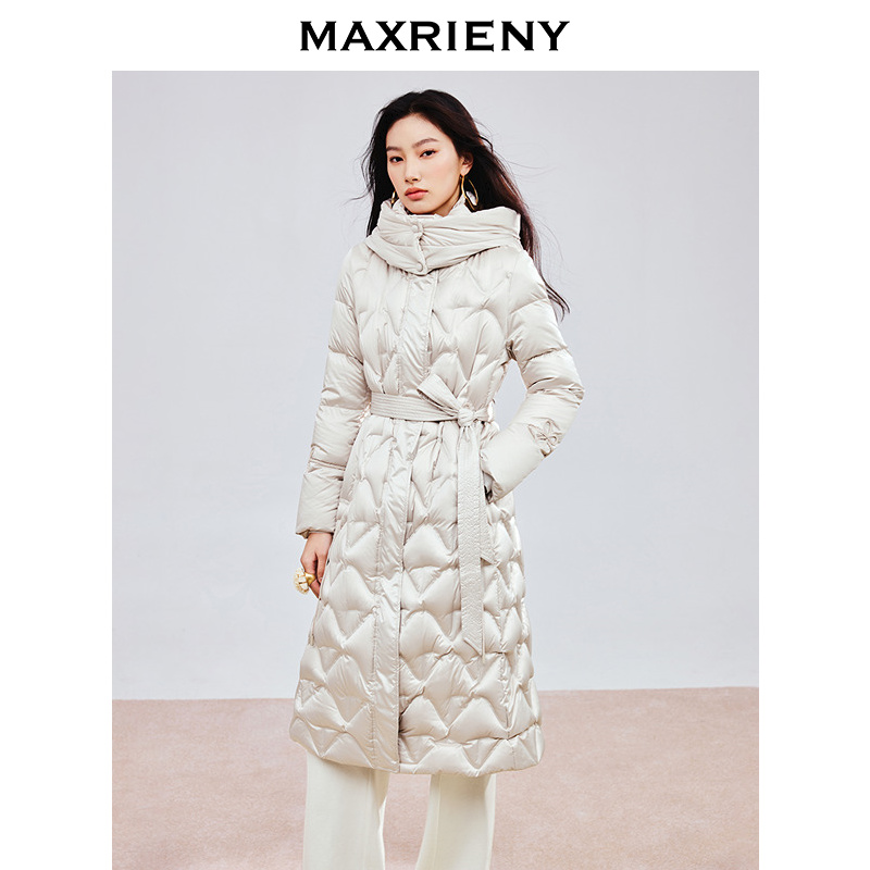 【初依专属】MAXRIENY系带收腰羽绒服女冬新款鸭绒保暖外套中长款