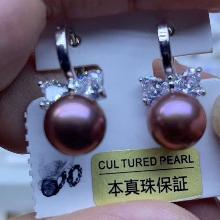 淡水珍珠银S925镶嵌耳饰