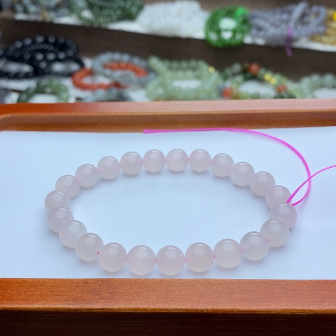和田玉手链未镶嵌8mm高冰藕粉圆珠