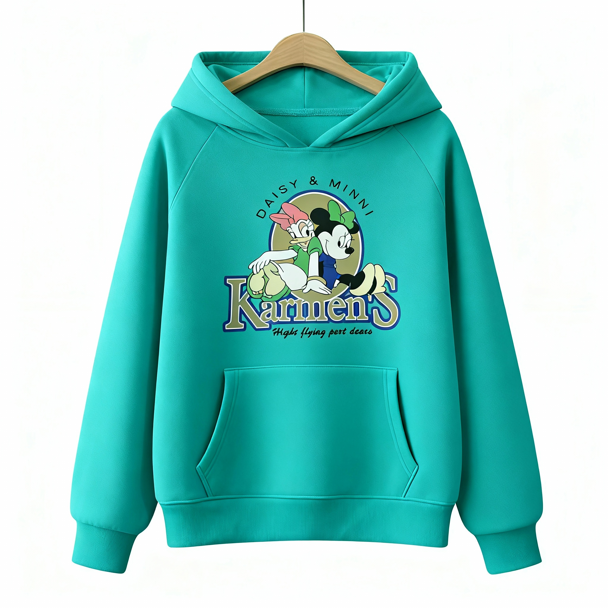 381加绒宽松版长袖连帽卫衣印花连帽衫秋冬【花119】2501青一号