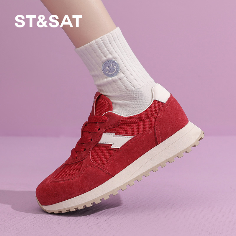 星期六德训鞋港风复古超火学生红色休闲板鞋2025春季新款跑步鞋