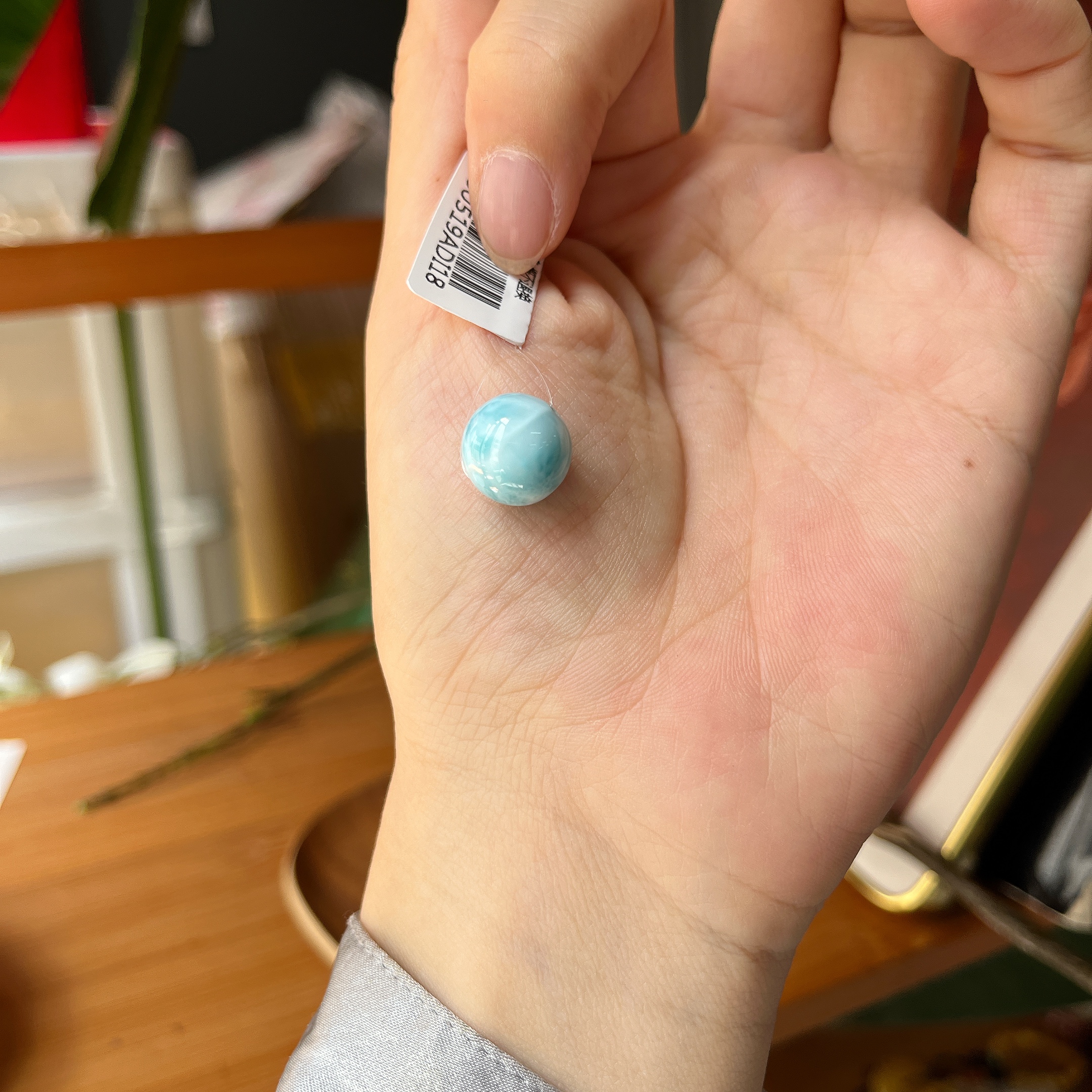 【郭老师】约11mm高品质海纹石圆珠单珠吊坠