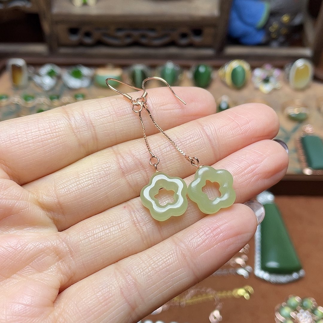 和田玉（碧玉）银S925镶嵌吊坠(赠链)耳环