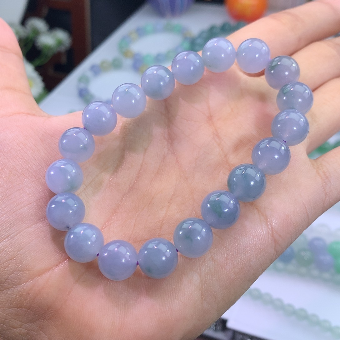 翡翠未镶嵌手链7号 紫罗兰飘花手串