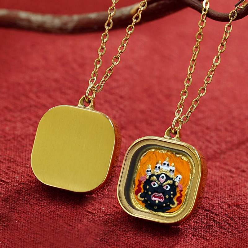 铜亚克力吊坠 钢清韵擦擦盒彩绘唐卡真品西藏手工正版大黑天挂坠