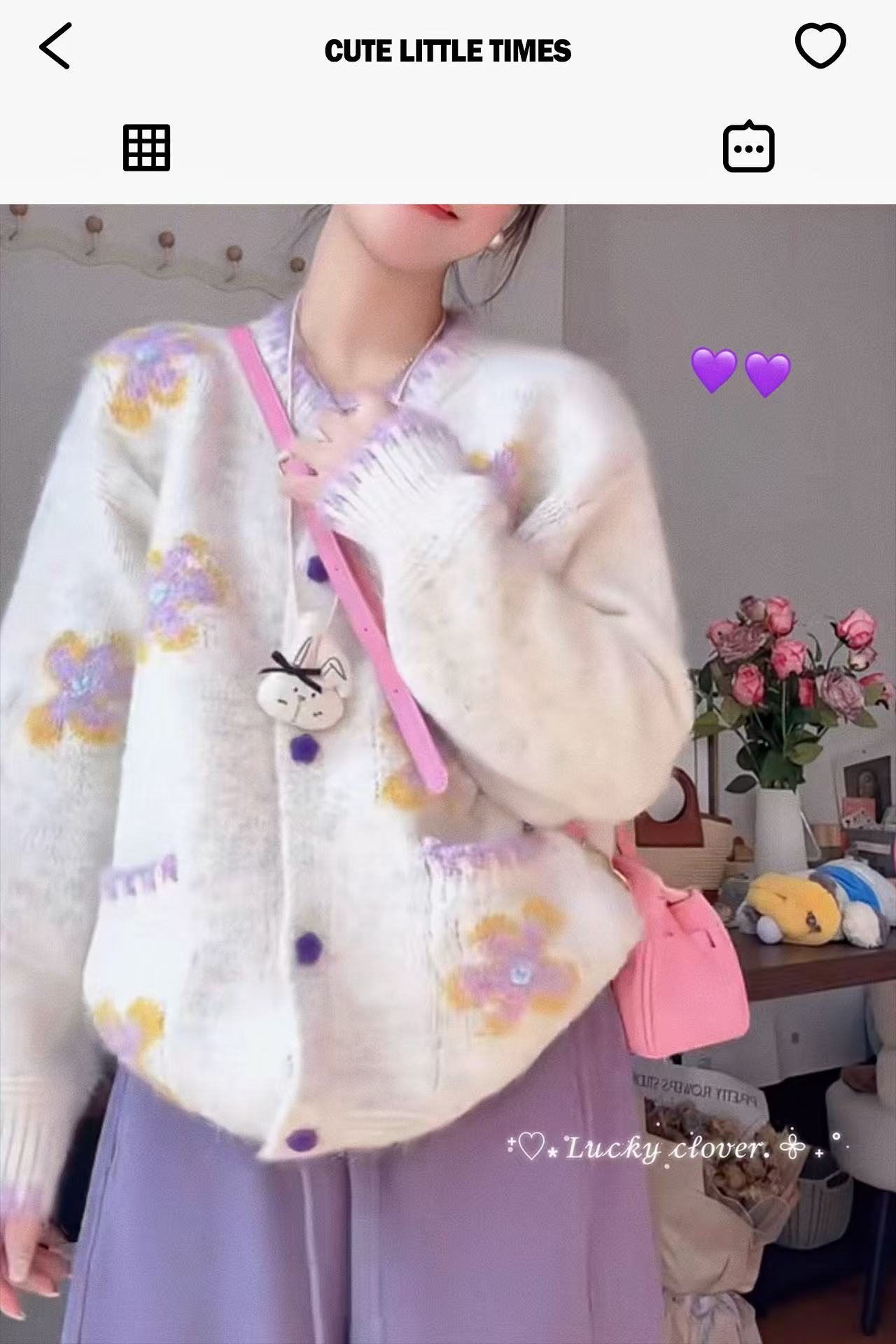 小慧 甜美温柔花朵针织刺绣撞色慵懒风开衫毛衣KI89