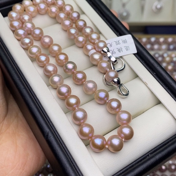 淡水珍珠项链未镶嵌灰粉8-8.5m无核