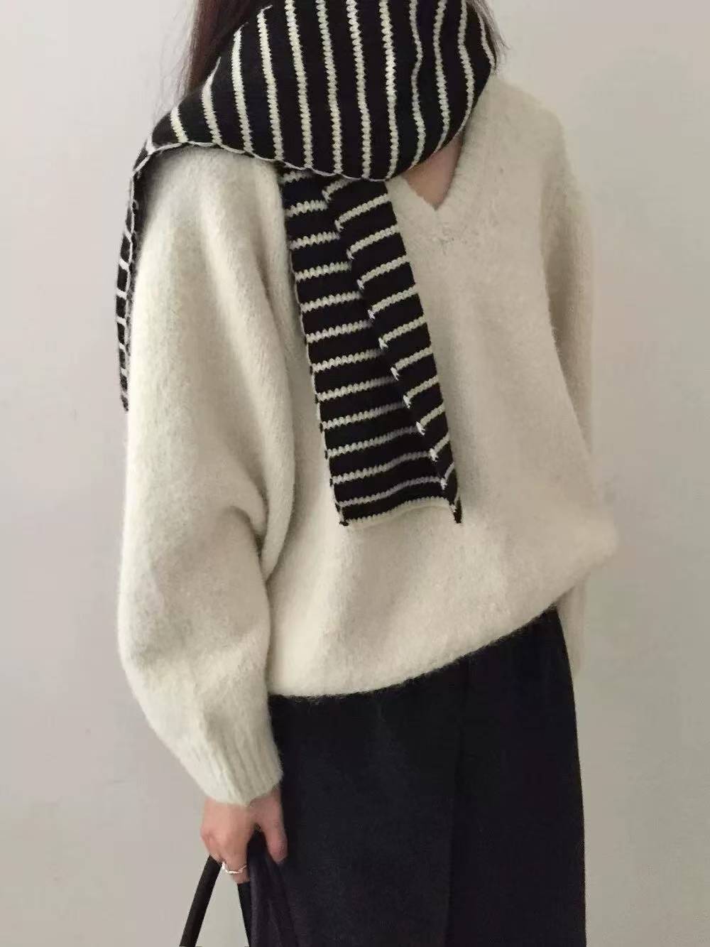 米满满-LEM-8031-韩系糖果色V领宽松毛衣