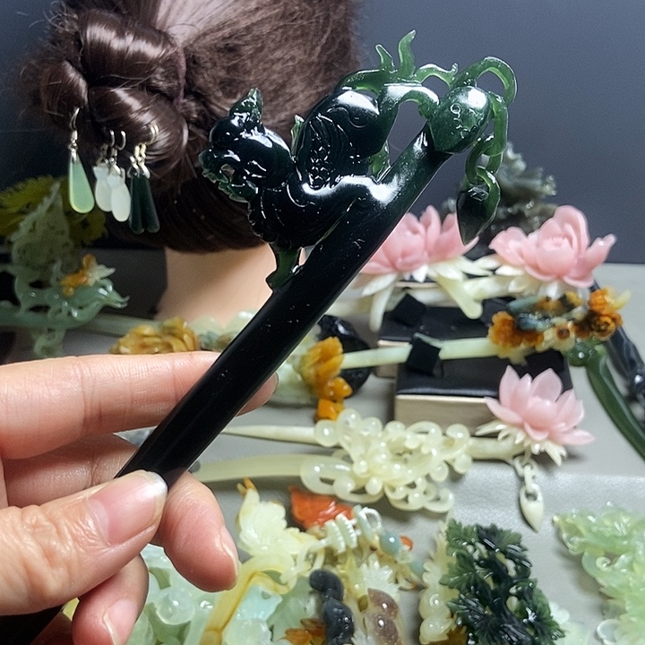 线***馆岫玉未镶嵌发簪发簪