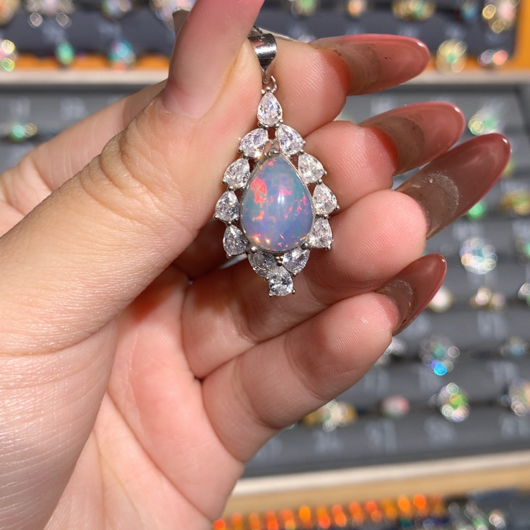 银S925镶嵌欧泊欧泊吊坠l