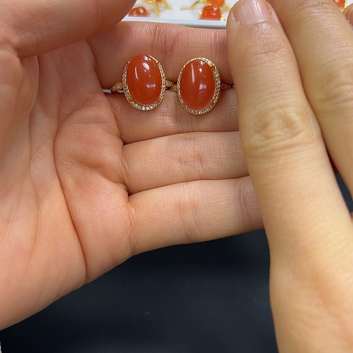 &***&南红玛瑙银S925镶嵌耳饰