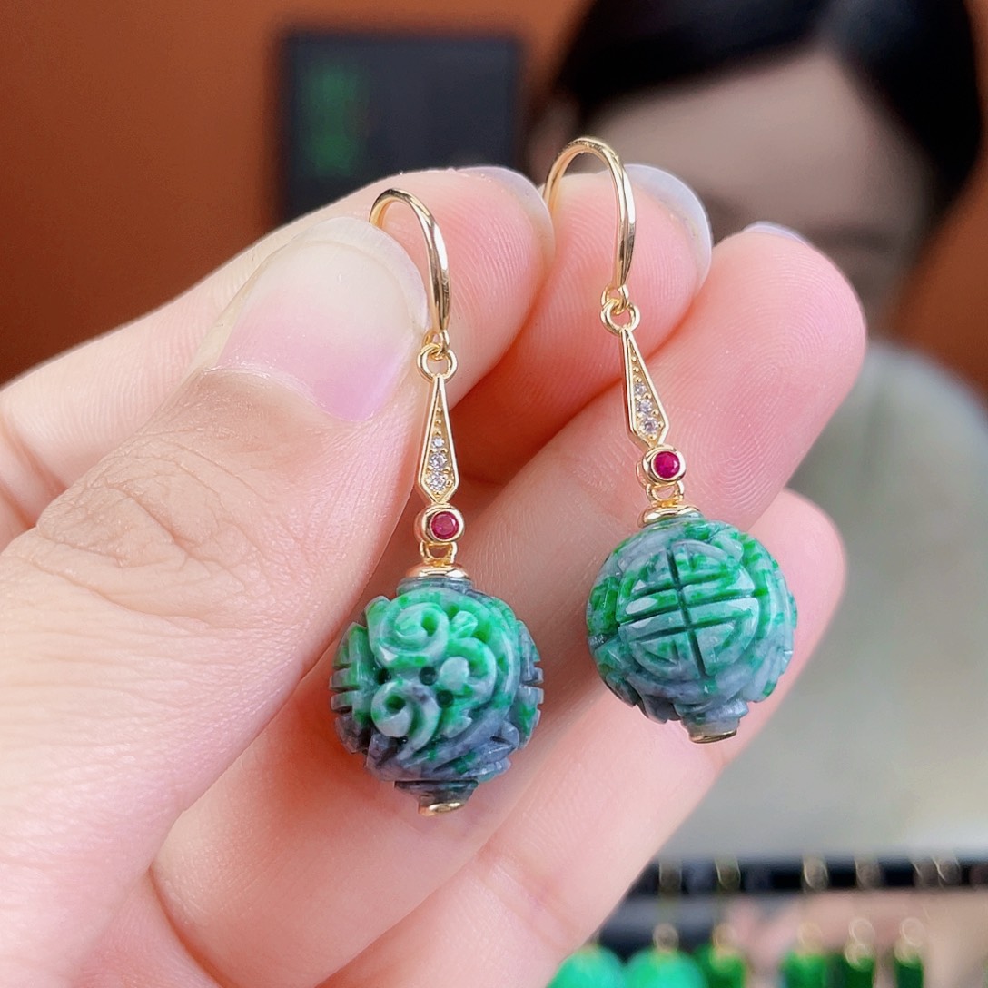 翡翠银S925镶嵌耳饰