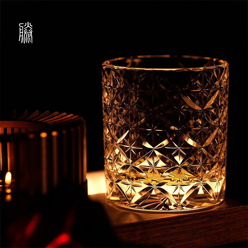 手工水晶切子雕刻【繁花】无铅冷热可用原矿威士忌水晶杯350ml