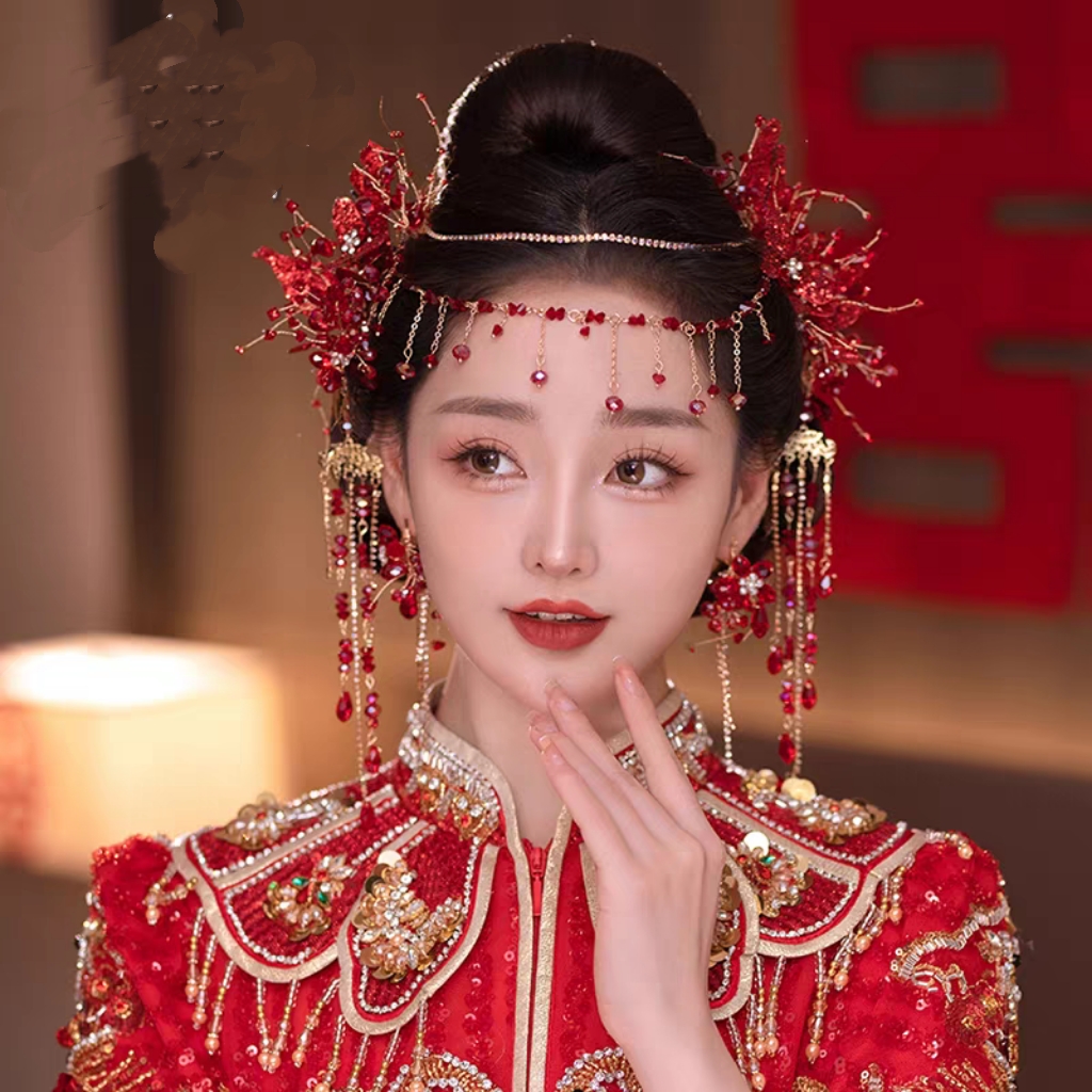 大红敬酒发饰新娘饰品